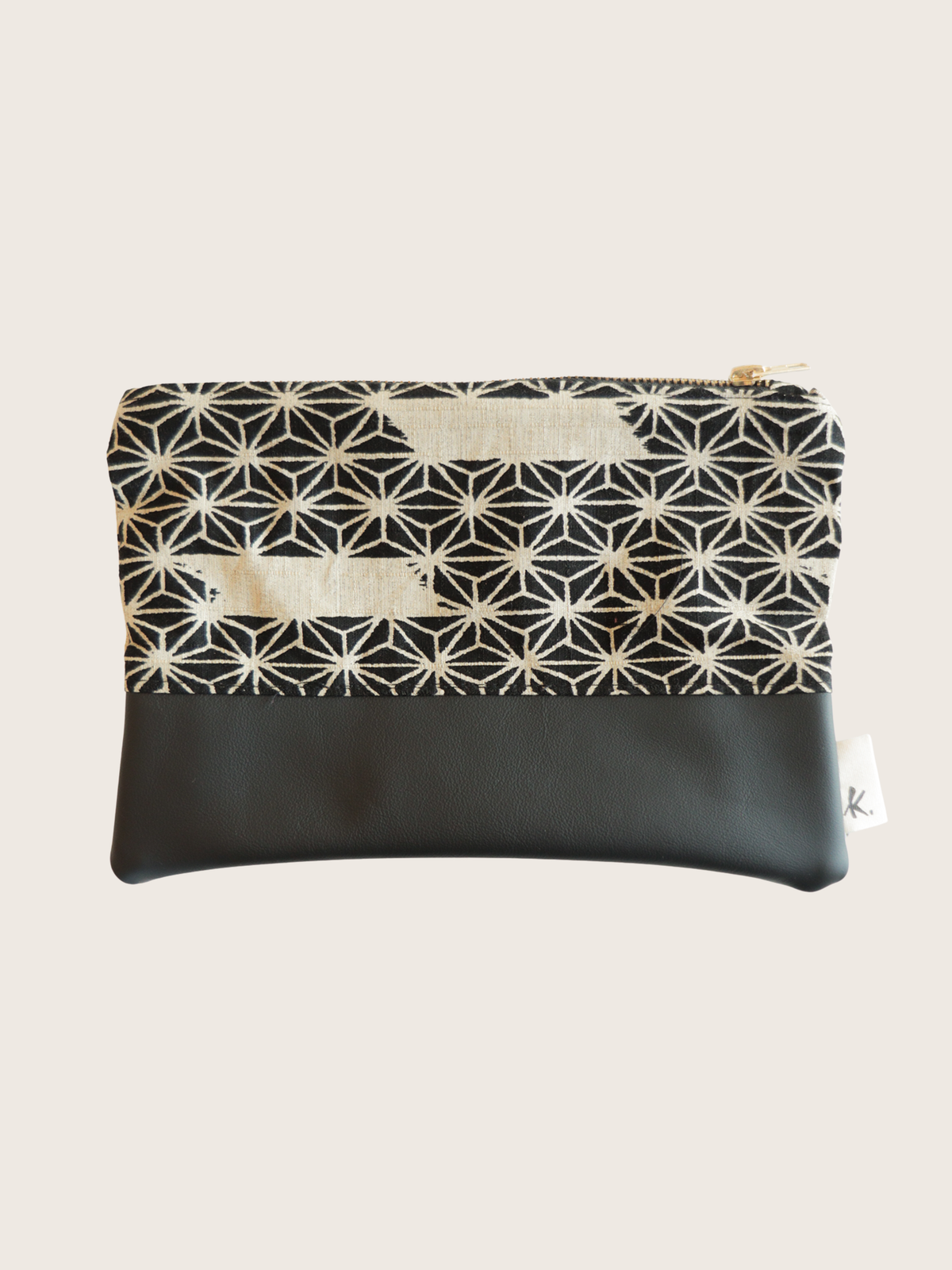Astuccio pochette con zip in tessuto e pelle – Asanoha