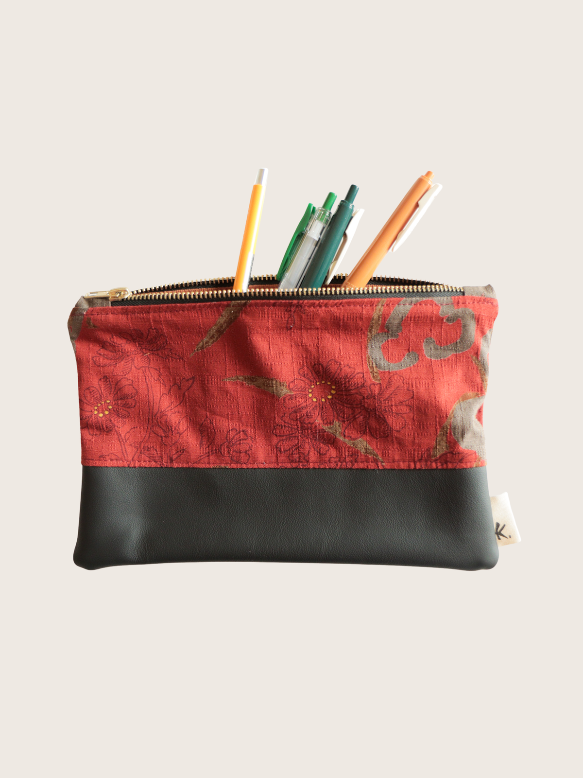 Astuccio pochette con zip in tessuto e pelle – Japan
