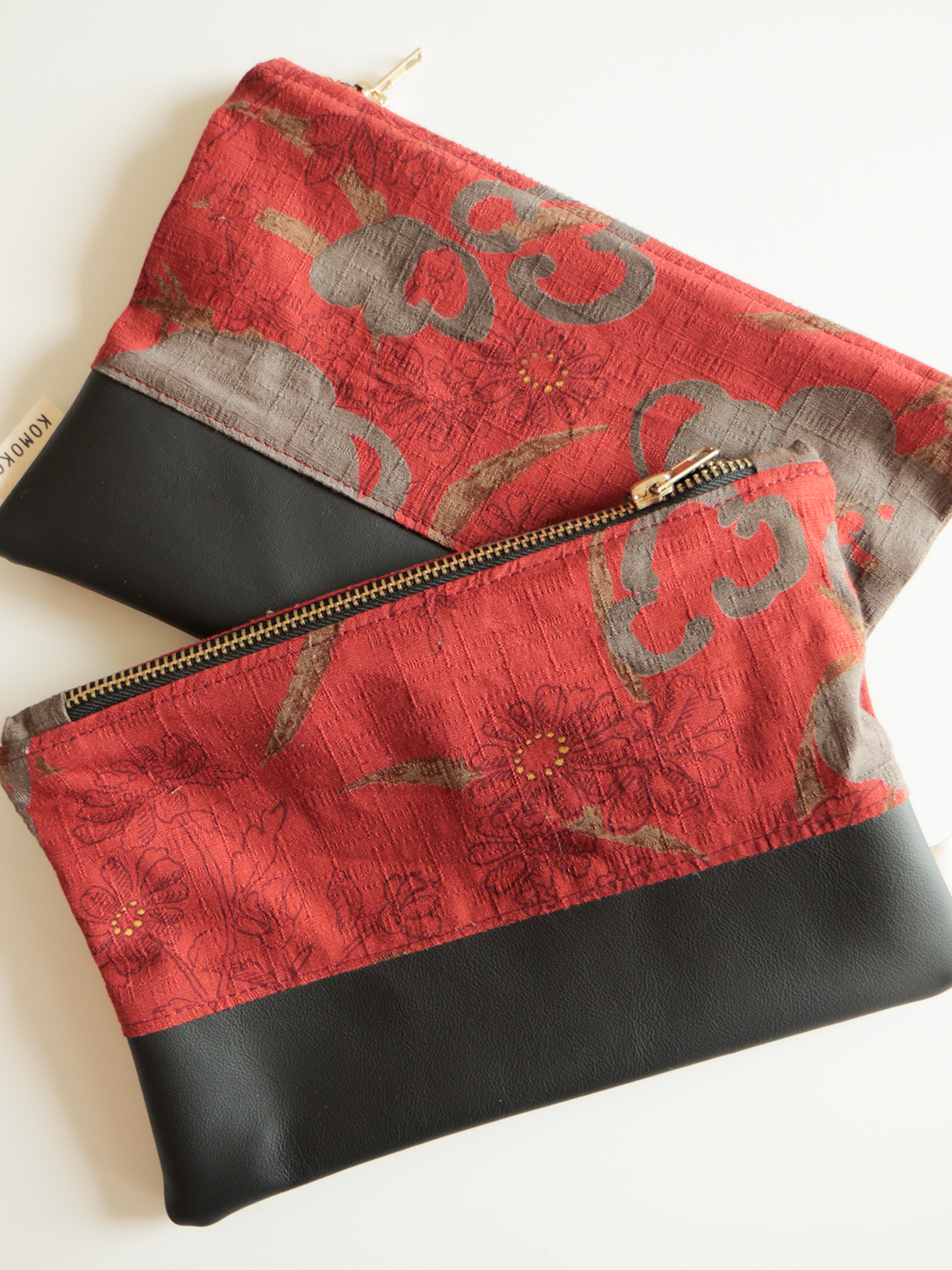 Astuccio pochette con zip in tessuto e pelle – Japan