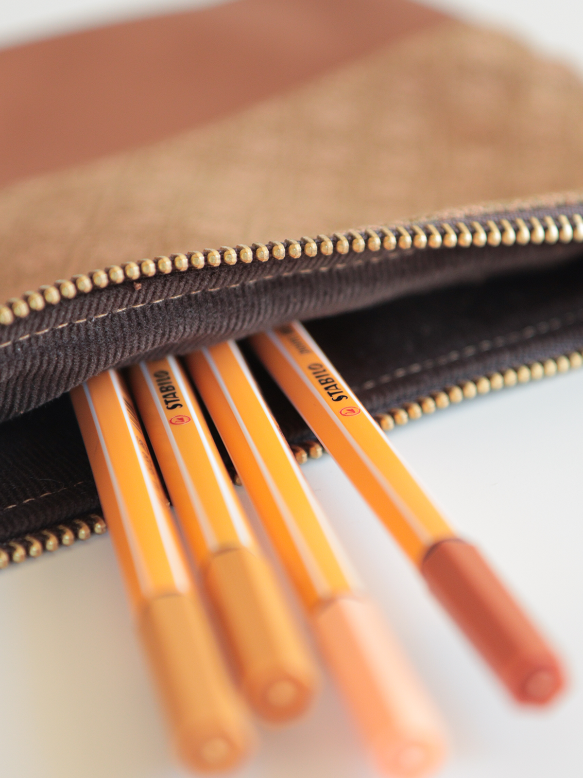 Astuccio pochette con zip in tessuto e pelle – Maiolica